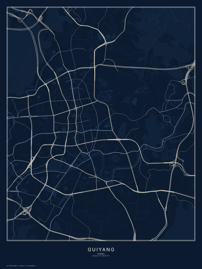 Guiyang map poster, midnight style