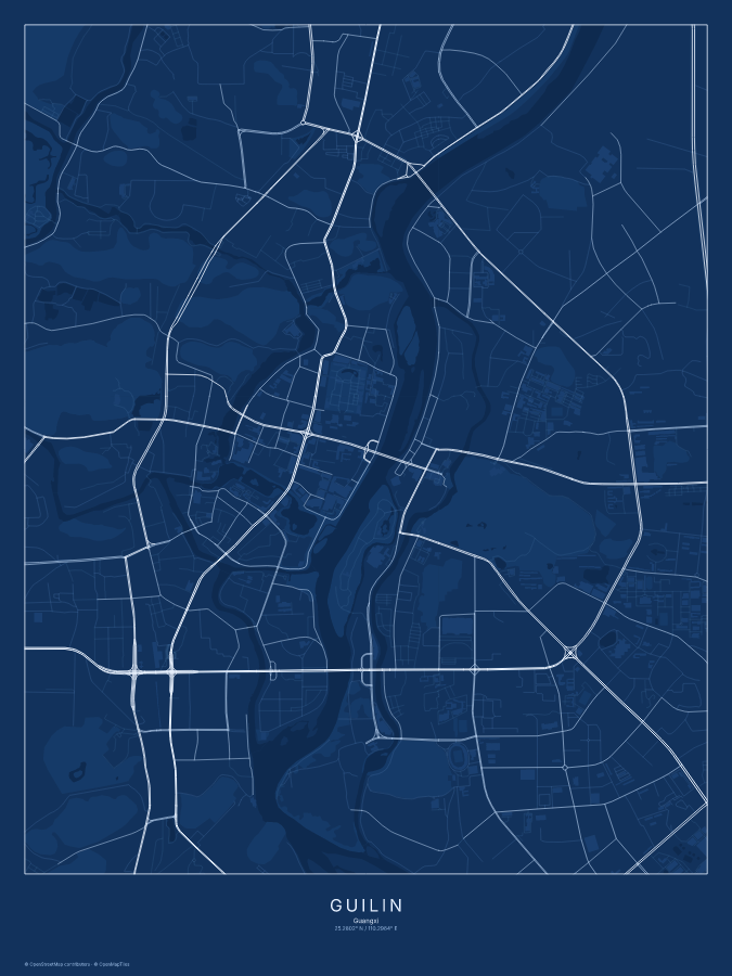 Guilin map poster, blueprint style