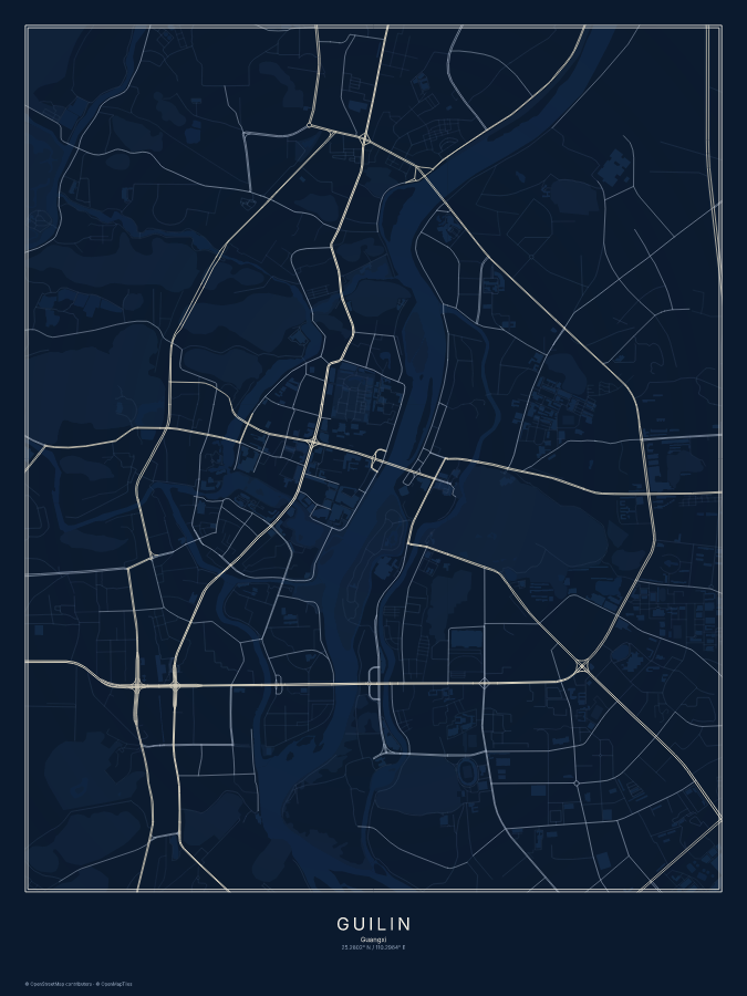 Guilin map poster, midnight style