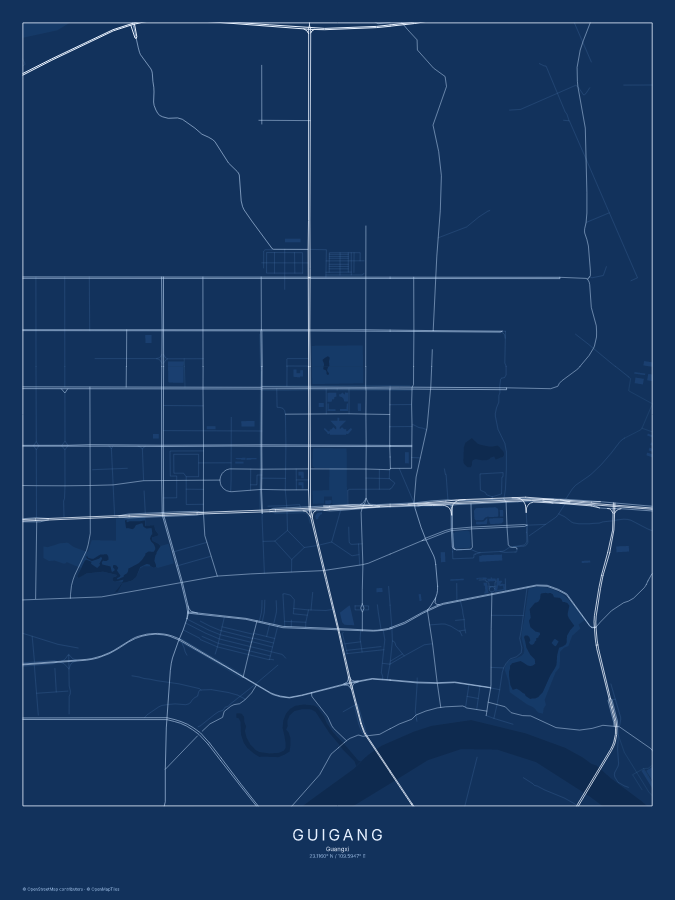 Guigang map poster, blueprint style