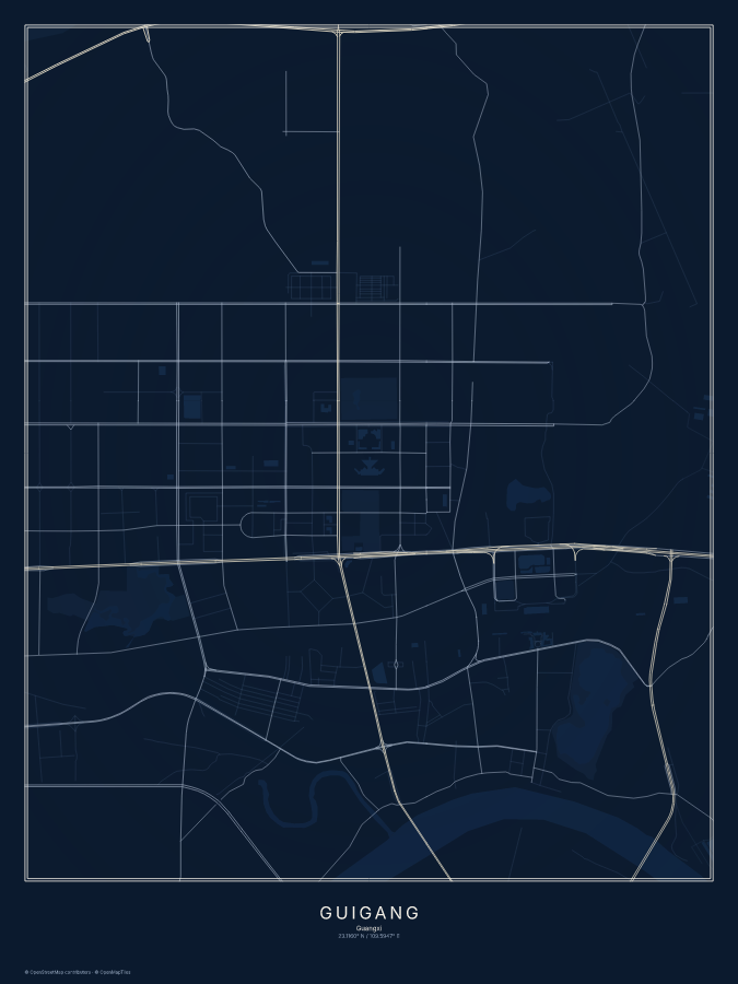 Guigang map poster, midnight style
