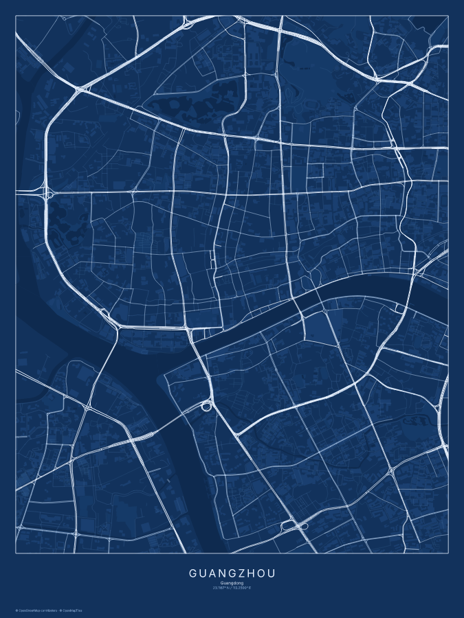 Guangzhou map poster, blueprint style