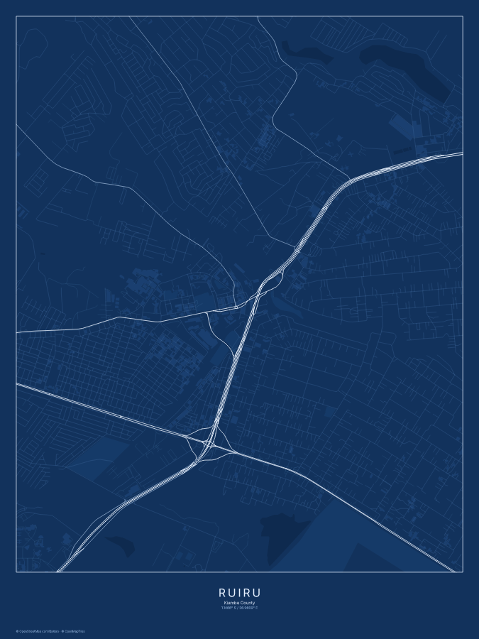 Ruiru map poster, blueprint style