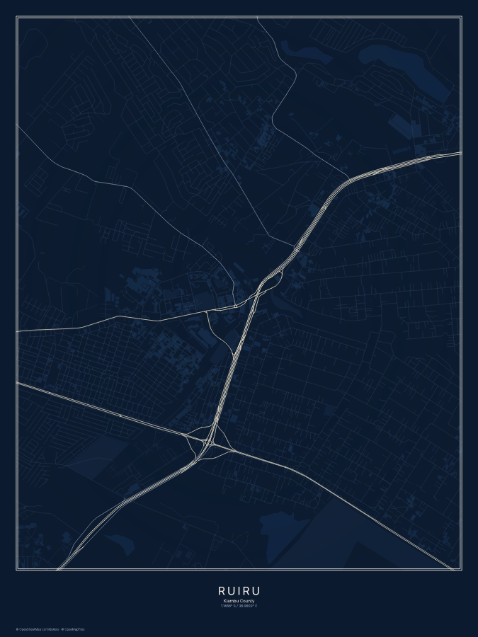 Ruiru map poster, midnight style