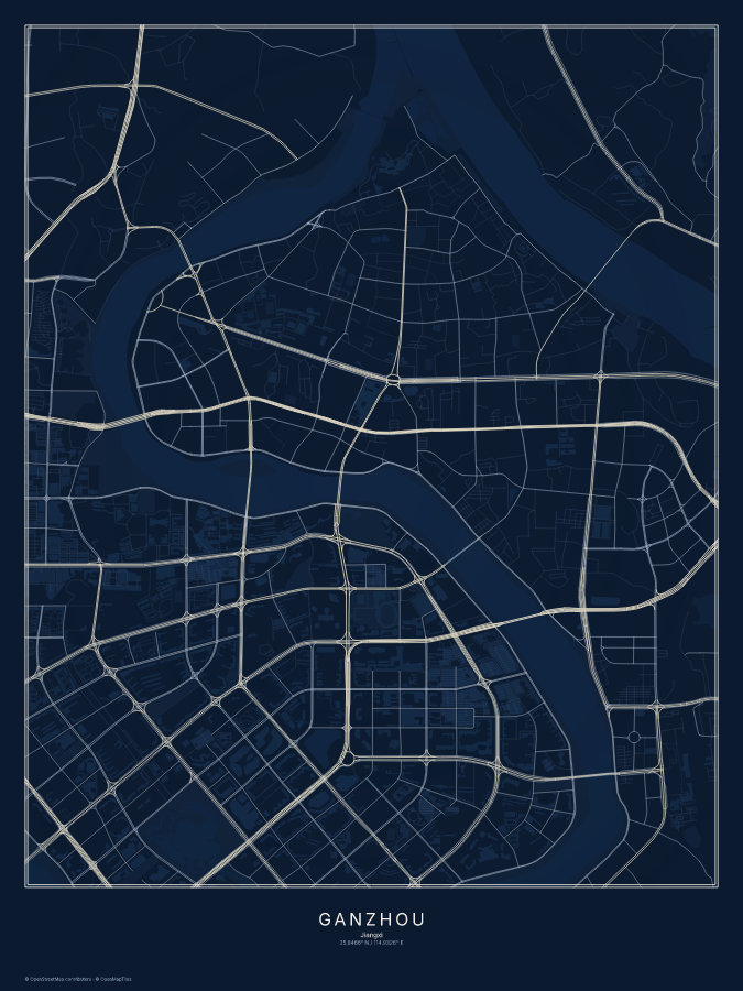 Ganzhou map poster, midnight style