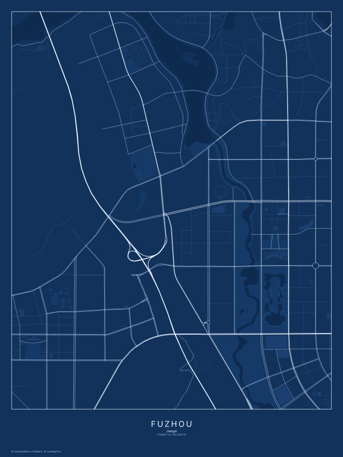 Fuzhou map poster, blueprint style