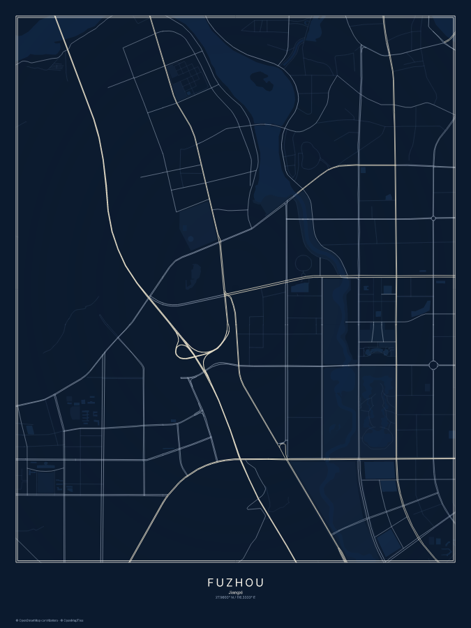 Fuzhou map poster, midnight style