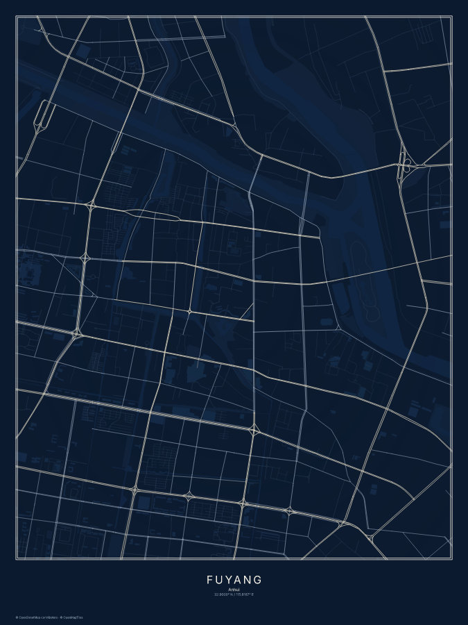 Fuyang map poster, midnight style