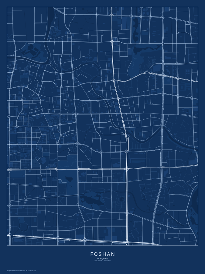 Foshan map poster, blueprint style