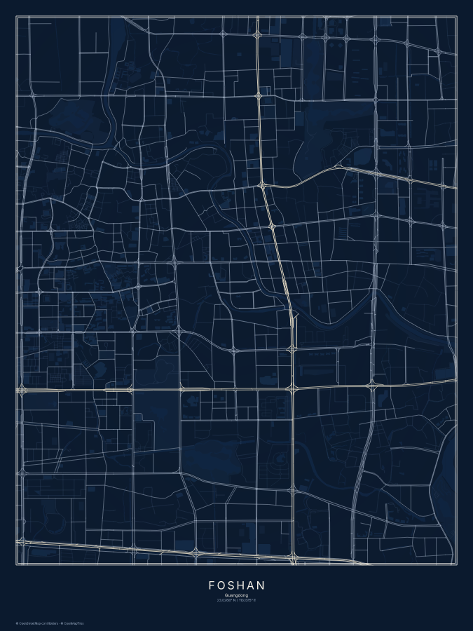 Foshan map poster, midnight style
