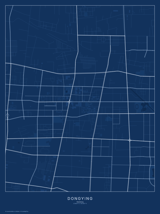Dongying map poster, blueprint style