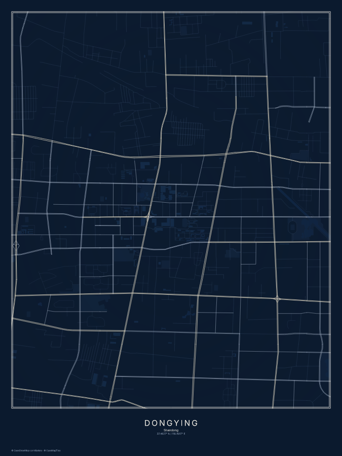 Dongying map poster, midnight style