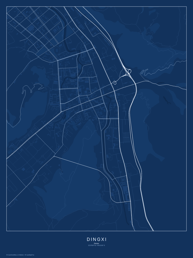 Dingxi map poster, blueprint style