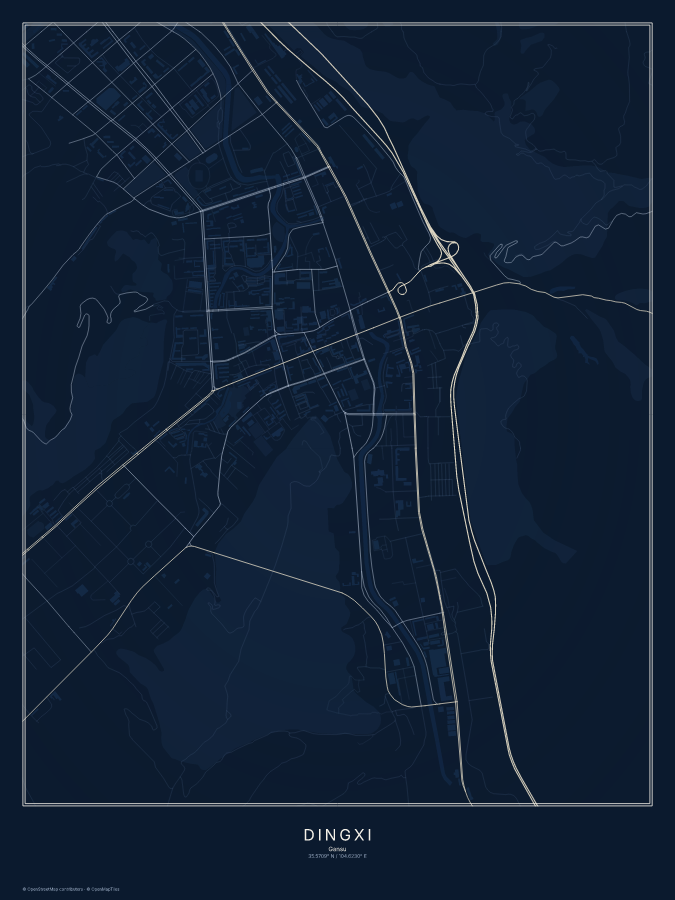 Dingxi map poster, midnight style