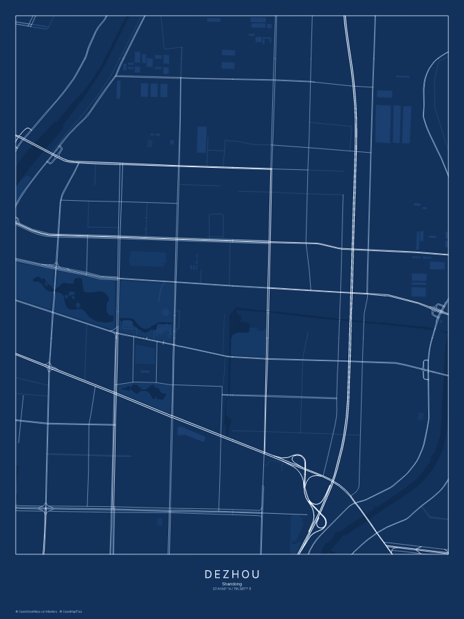 Dezhou map poster, blueprint style