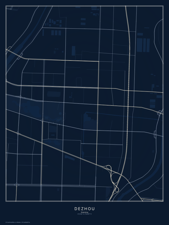 Dezhou map poster, midnight style