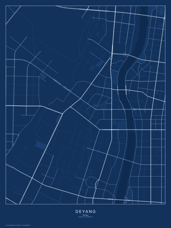 Deyang map poster, blueprint style