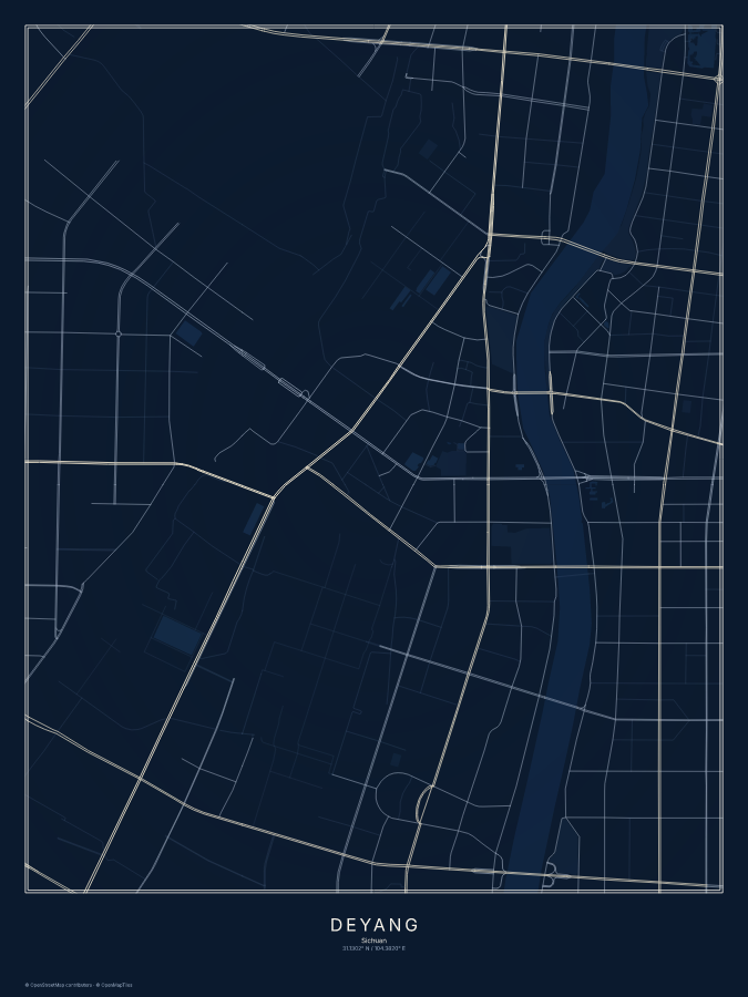Deyang map poster, midnight style