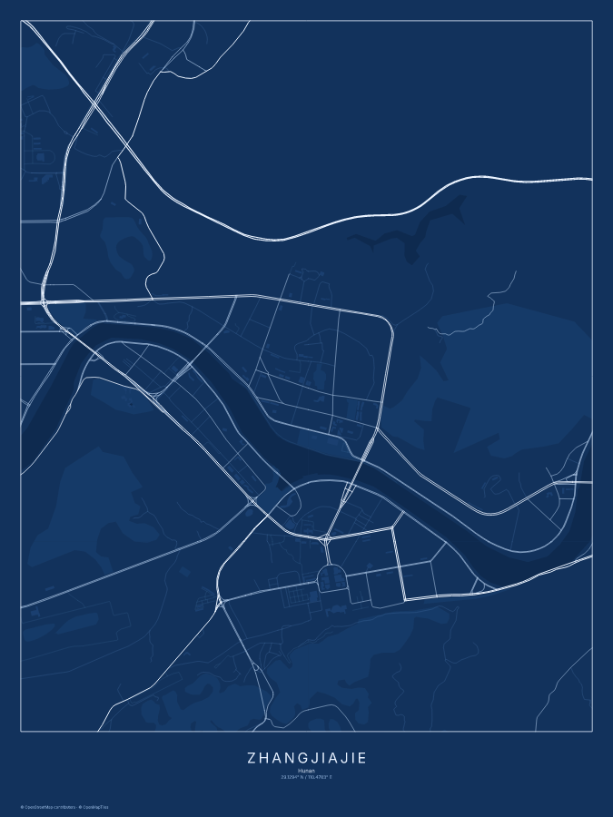 Zhangjiajie map poster, blueprint style