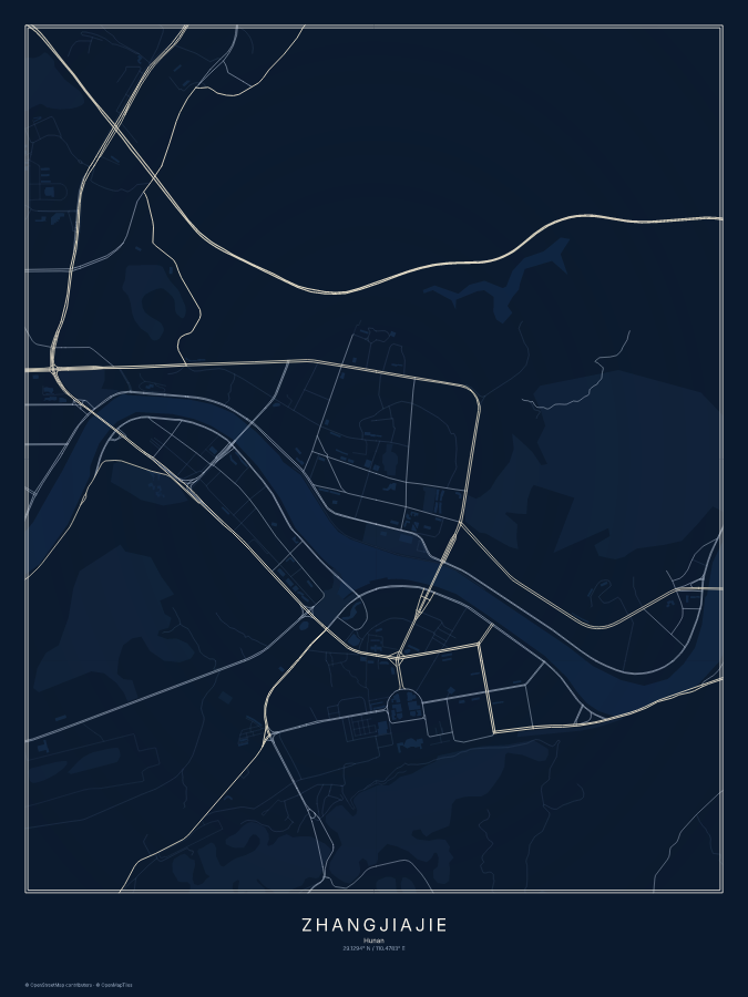 Zhangjiajie map poster, midnight style