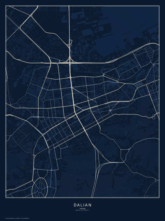 Dalian map poster, midnight style