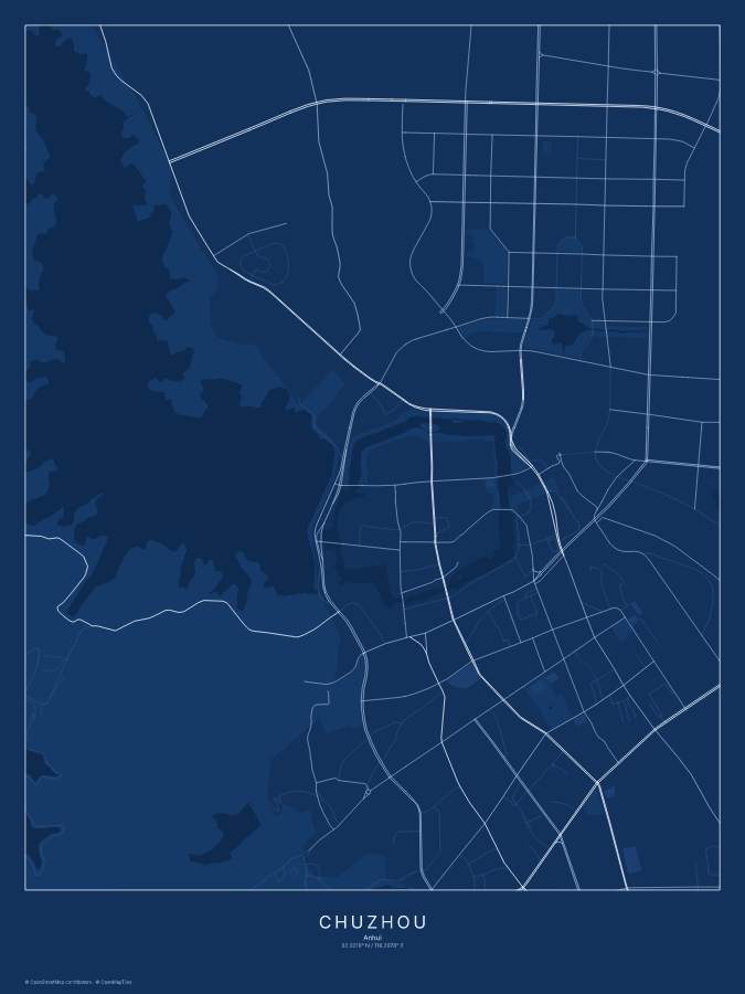 Chuzhou map poster, blueprint style