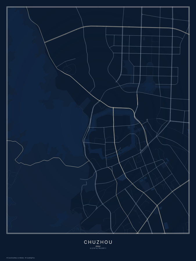 Chuzhou map poster, midnight style
