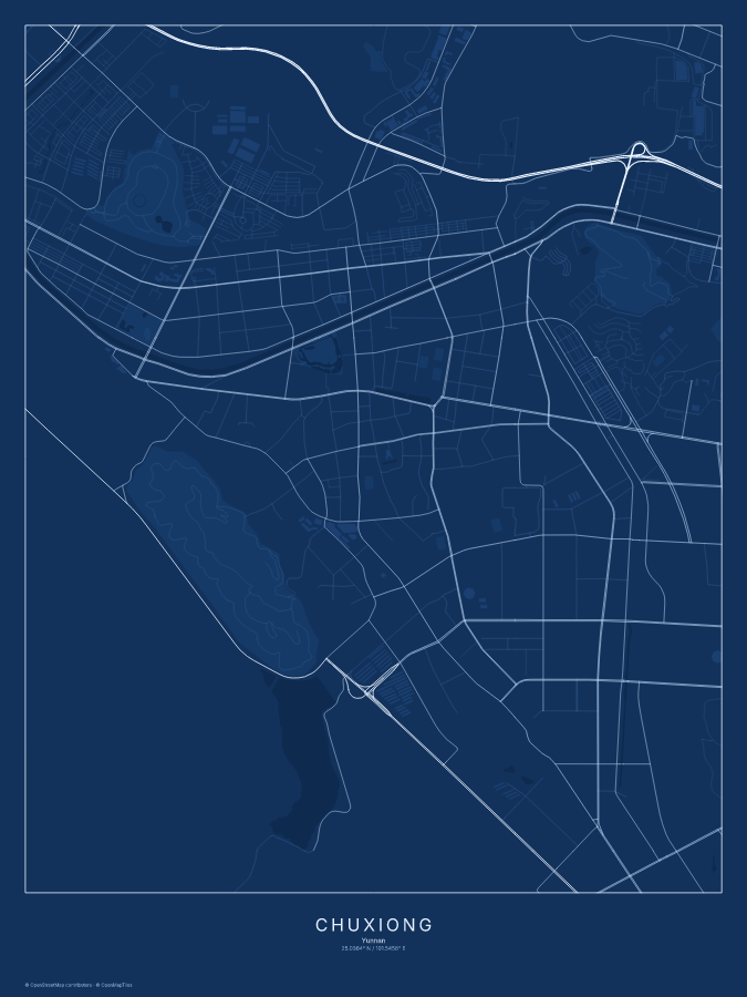 Chuxiong map poster, blueprint style
