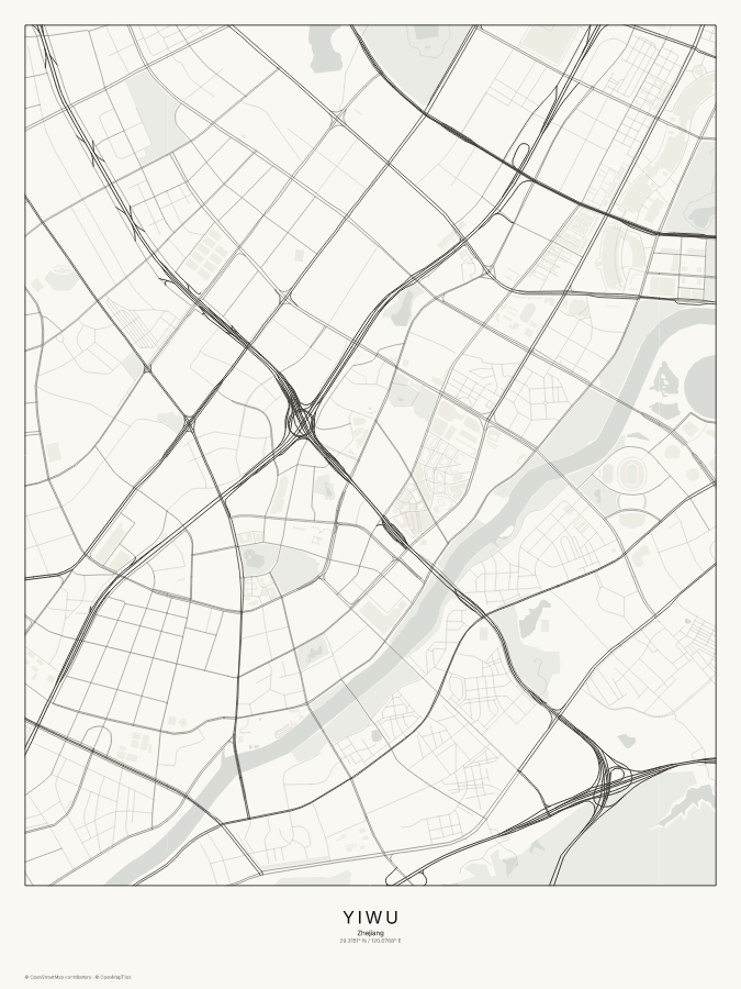 Yiwu map poster, classic style