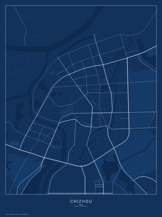 Chizhou map poster, blueprint style