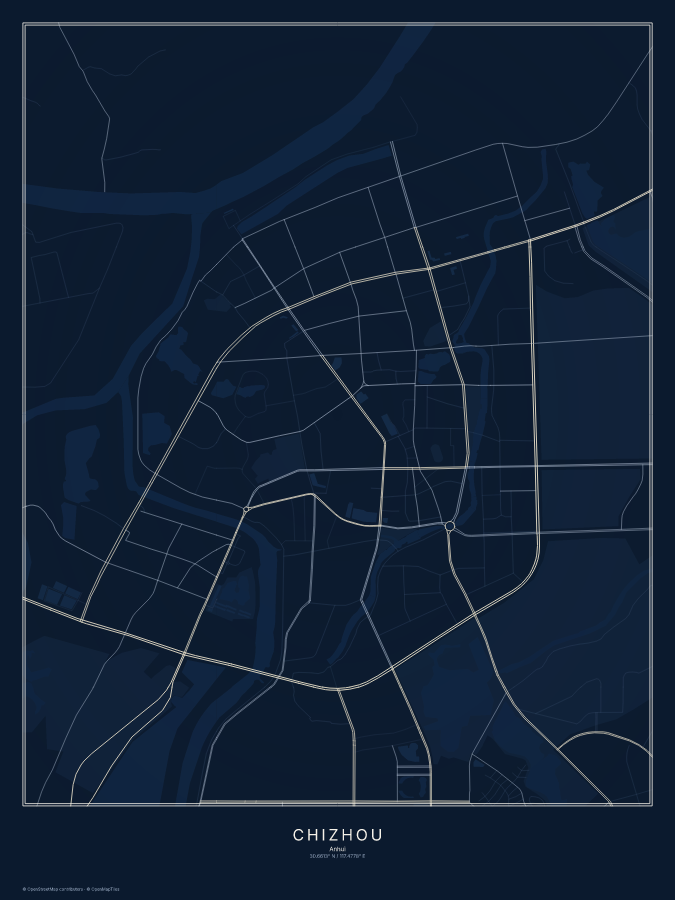Chizhou map poster, midnight style