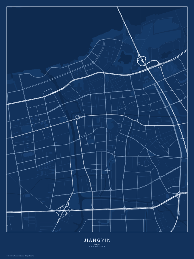 Jiangyin map poster, blueprint style