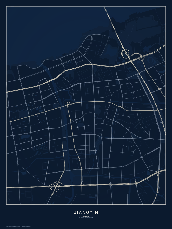 Jiangyin map poster, midnight style