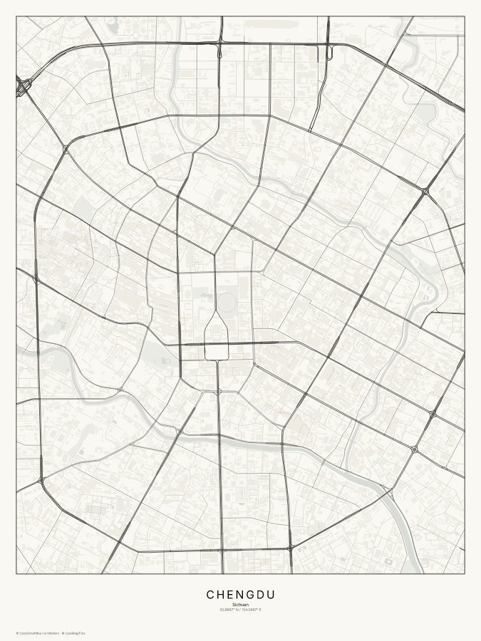 Chengdu map poster, classic style
