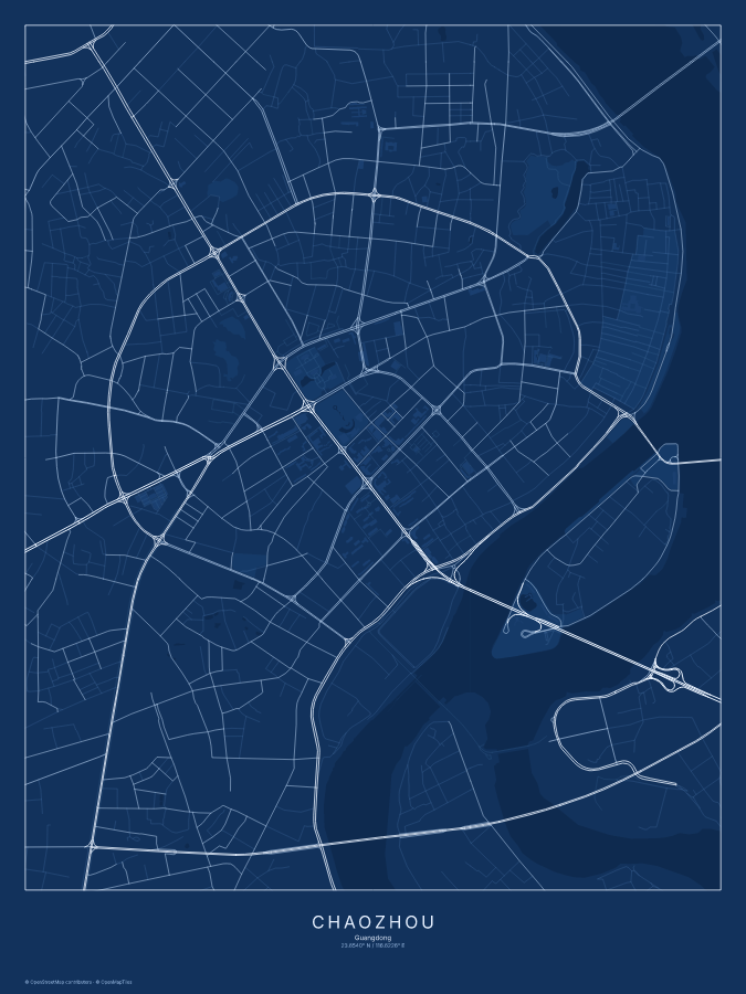 Chaozhou map poster, blueprint style