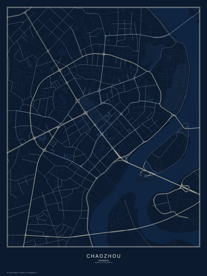Chaozhou map poster, midnight style