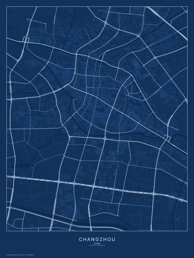 Changzhou map poster, blueprint style