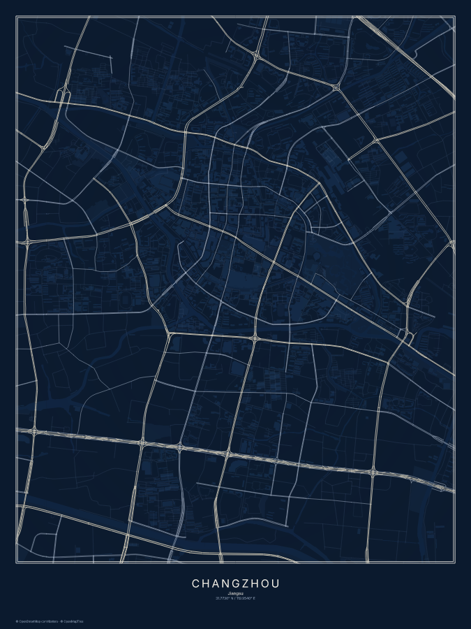Changzhou map poster, midnight style