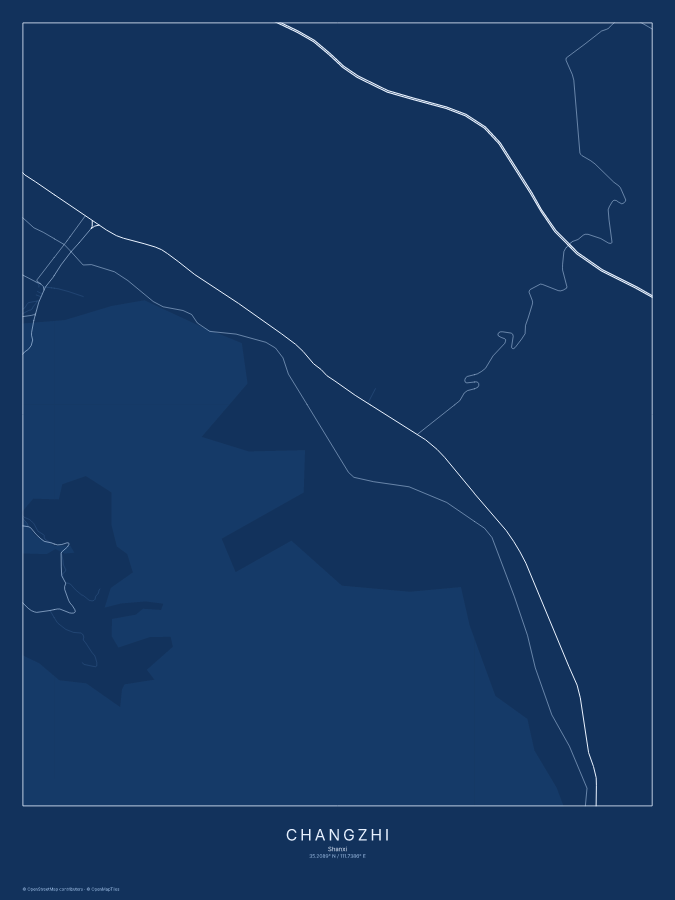 Changzhi map poster, blueprint style