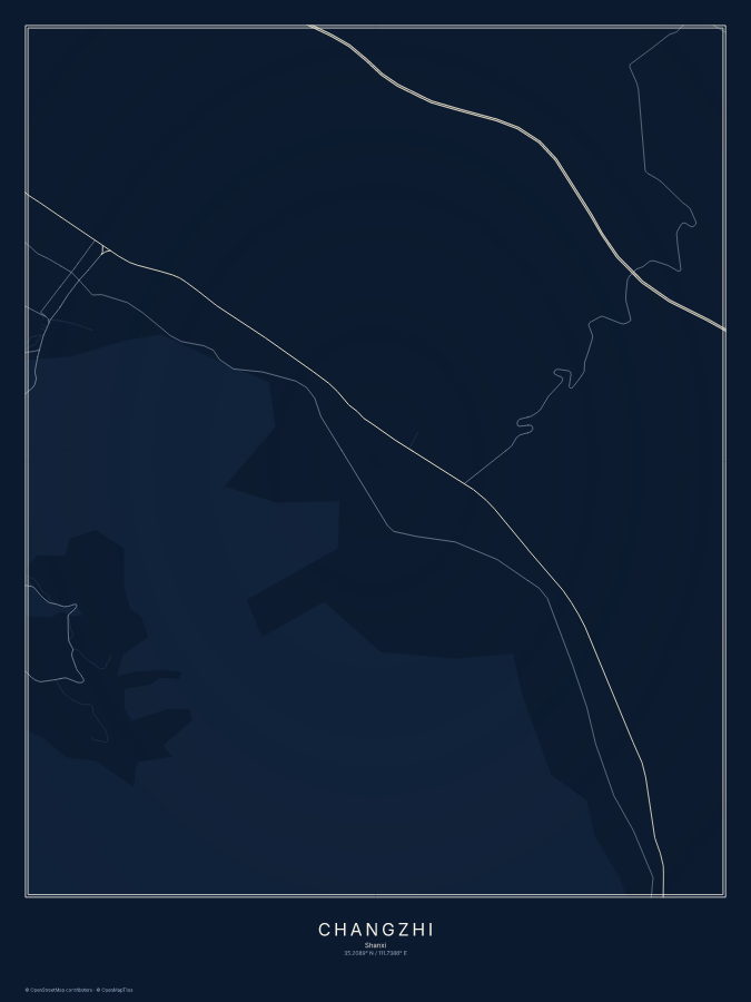 Changzhi map poster, midnight style