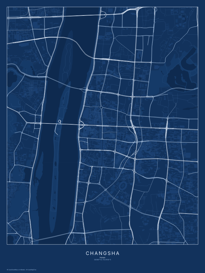 Changsha map poster, blueprint style
