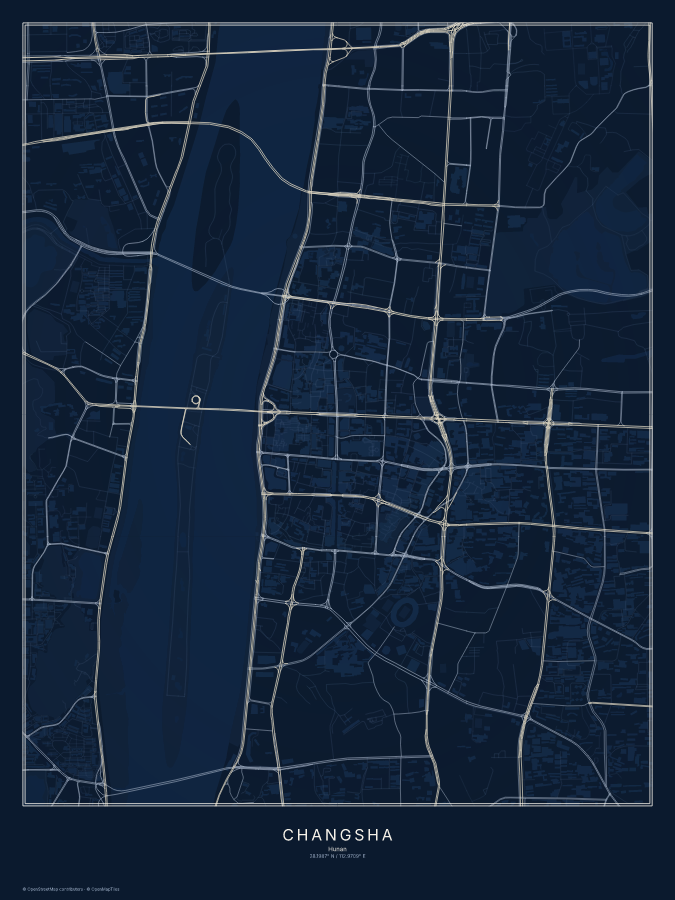 Changsha map poster, midnight style