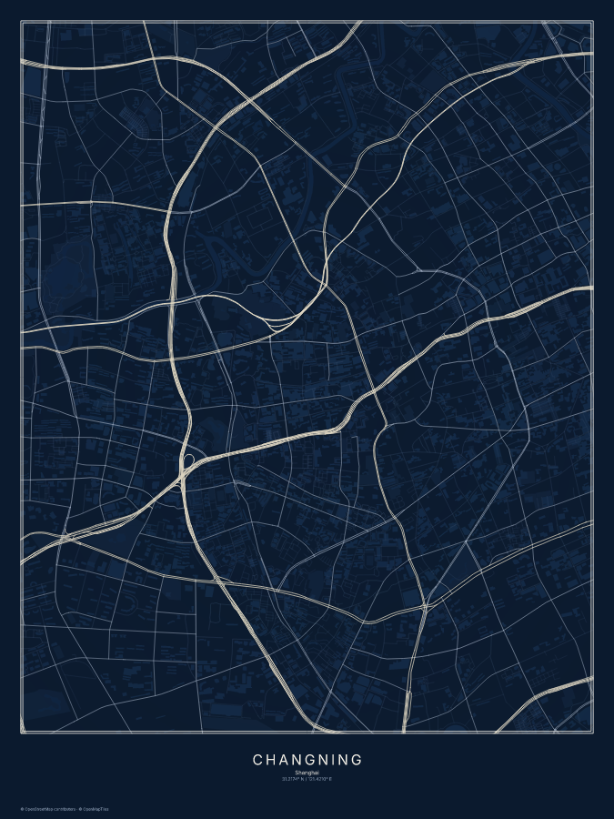 Changning map poster, midnight style