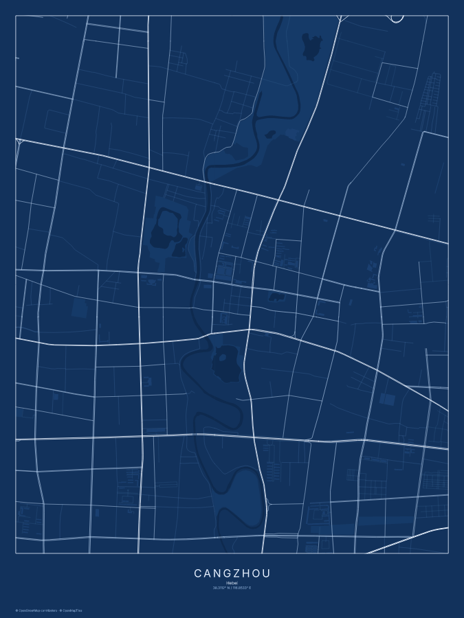Cangzhou map poster, blueprint style
