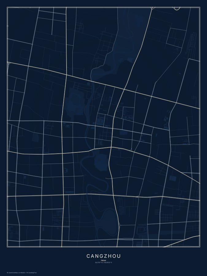 Cangzhou map poster, midnight style