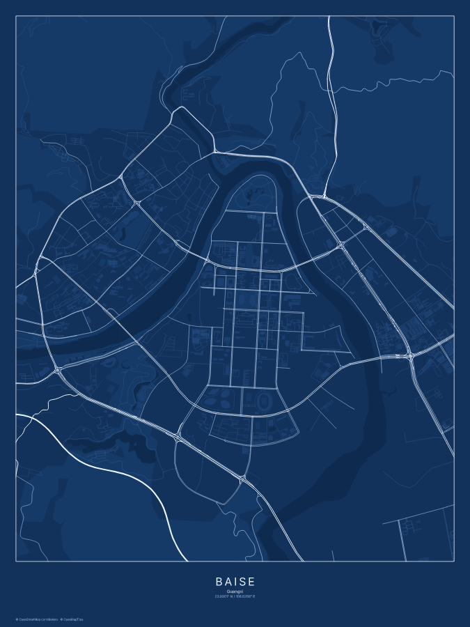 Baise map poster, blueprint style