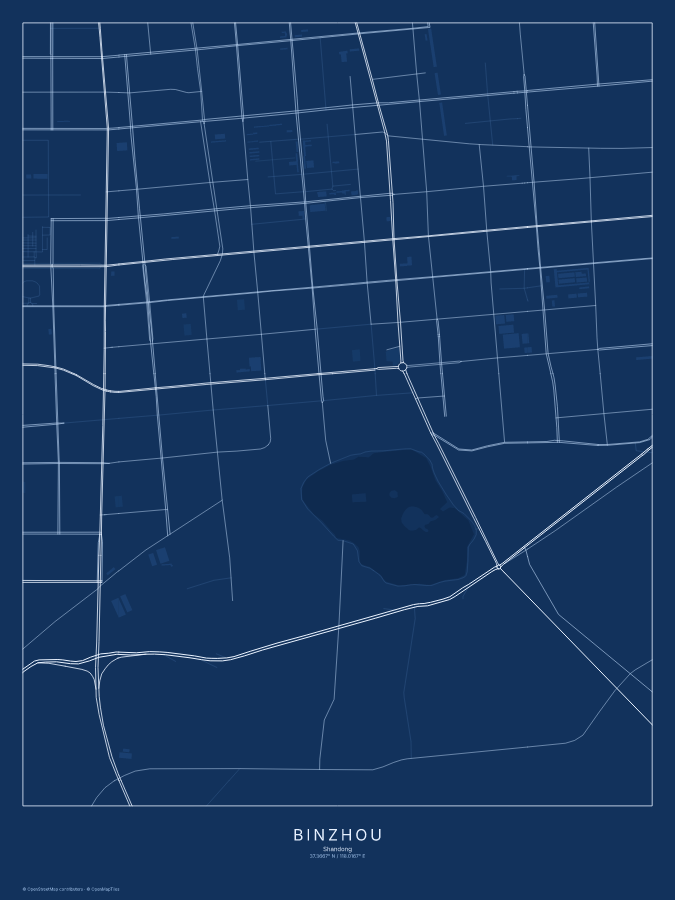 Binzhou map poster, blueprint style