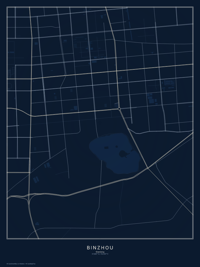 Binzhou map poster, midnight style