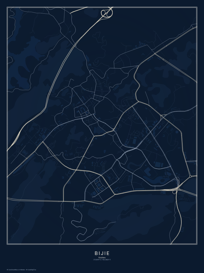 Bijie map poster, midnight style