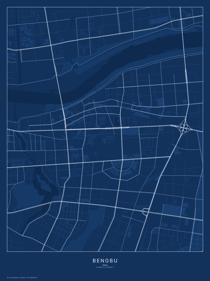 Bengbu map poster, blueprint style